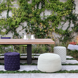 ROBALA OUTDOOR POUF BY FIBRE DESIGNS. These stylish, hand-braided outdoor poufs from The Verandah Collection are ideal for demanding domestic and commercial environments. 