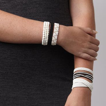LEATHER WRAP BRACELET BY SIDAI DESIGNS JEWELRY. A double wrap beaded leather bracelet, from our Sipolio collection ,decorated with a triangle pattern, featuring luxury suede & glass beads.