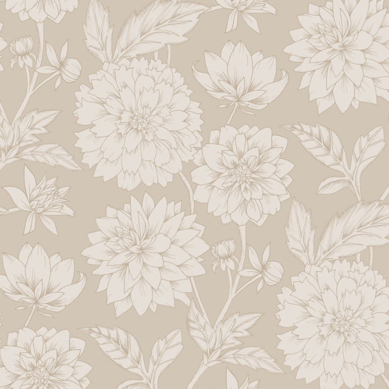 Dahlia Blooms Beige Wallpaper
