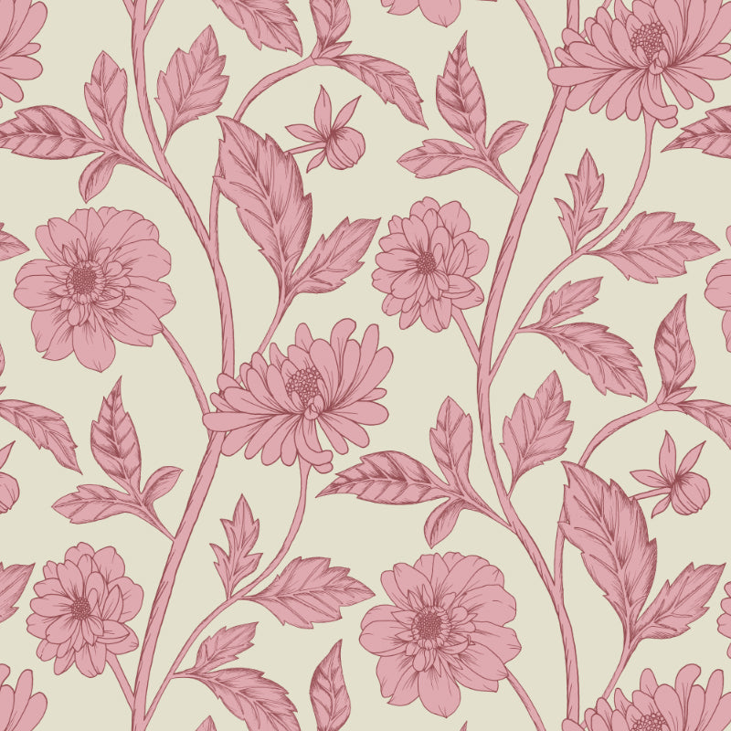 Trailing Dahlia Beige Pink Wallpaper