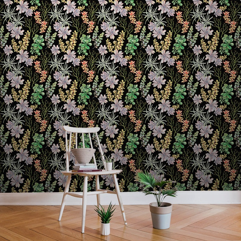 Succulent Garden Black Wallpaper