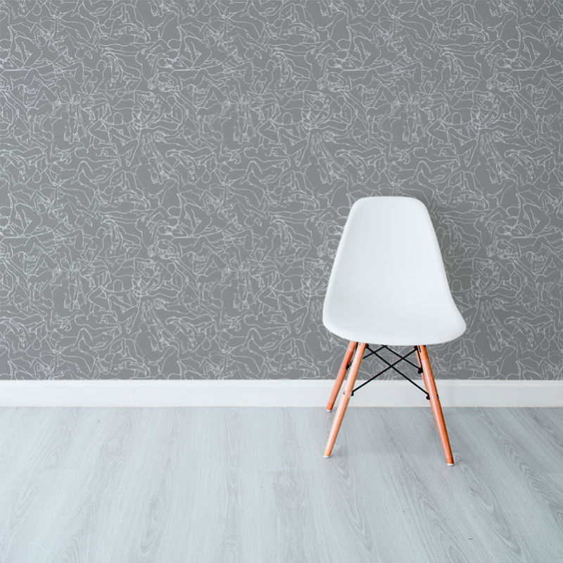 Kamasutra Grey on White Wallpaper