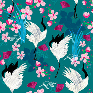 Crane & Blossom Wallpaper