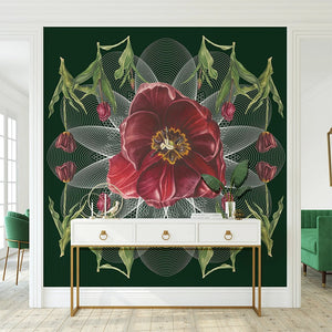 Tulip-Geo-Botanical-Mural-Forest-Green-by-Adrienne-Kerr.webp