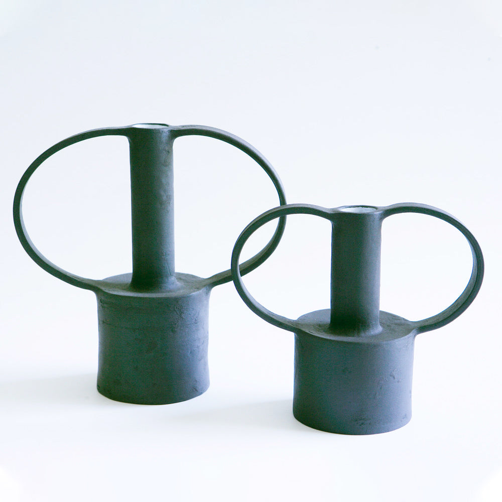 Ceramic vase with handles black