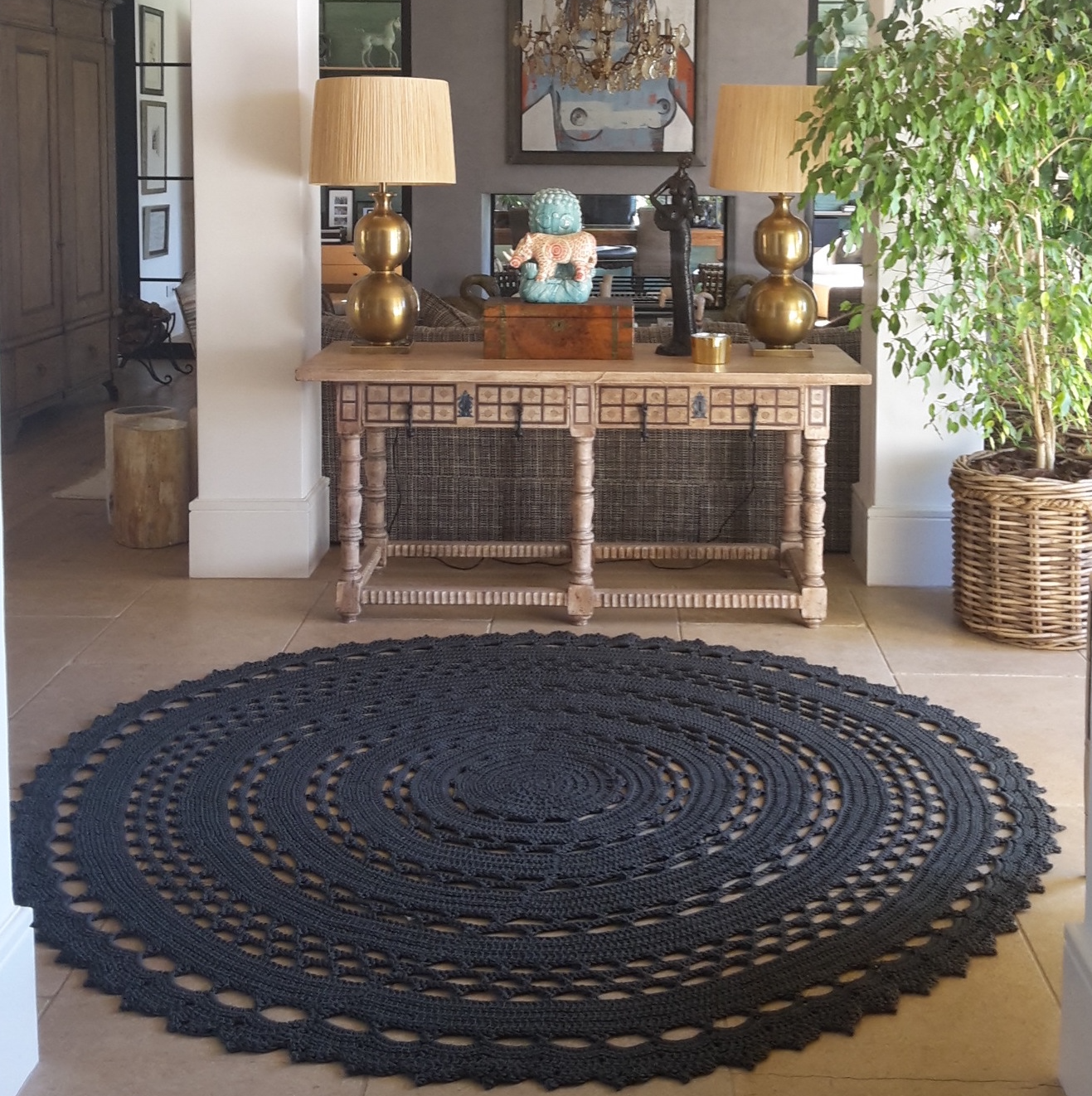 Robala Custom Made Doily Round Rug by Fibre Designs. The Verandah Collection rugs are hard-wearing, elegant and luxurious, suitable for both indoor or outdoor & easy to maintain.