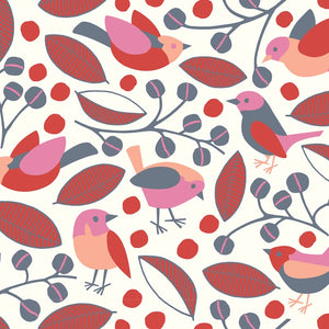 Garden Birds Pink Wallpaper