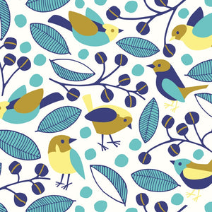 Garden Birds Aqua Wallpaper