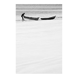 ILHA_07 BY DAVID BALLAM. Dugouts, Chocas Mar, Moçambique. This piece is from Ilha Collection by South African fine arts photographer David Ballam. It features a beautiful seascape view of fishermen at work.
