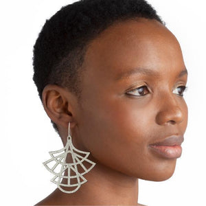 STILO LEATHER EARRINGS - JEWELRY BY WHITE RABBIT DAYS. These Asian-feel, fanned-out Stilo leather earrings are hung on sterling silver hooks. 