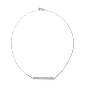 PINNY NECKLACE - JEWELRY BY KIRSTEN GOSS. A delicate short chain necklace with rectangle tube detail which can be personalised with hand-stamped letters, numbers or symbols. Featured here in Sterling Silver 
